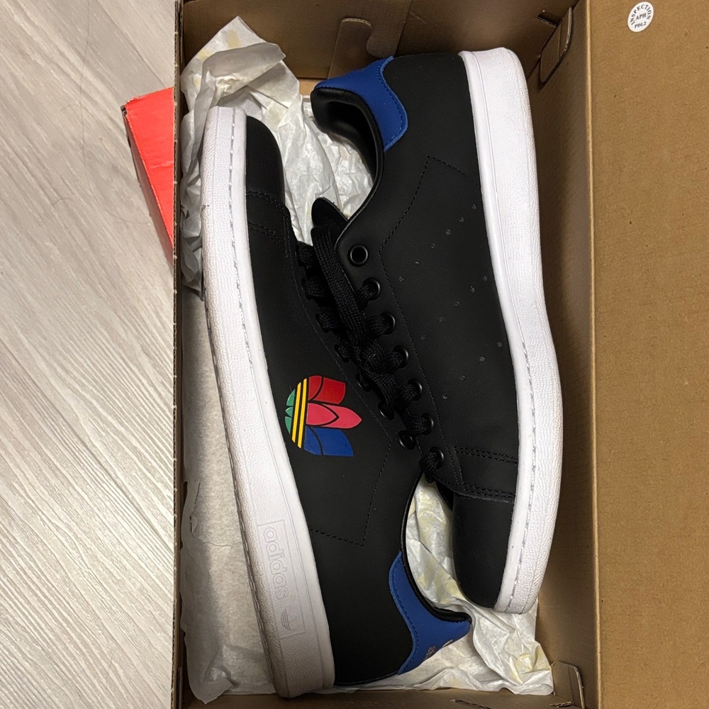 Adidas Black Sneakers with Blue and Red Details